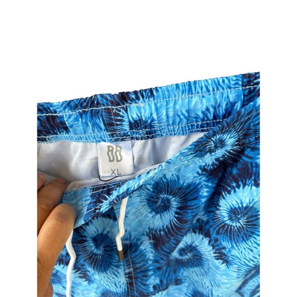 Mens Blue Tie-Dye Swim Trunks With Elastic Waist & Drawstring XL By Bondi Beamen - Picture 3 of 6